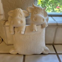 Ceramic Cows Burlap Bag