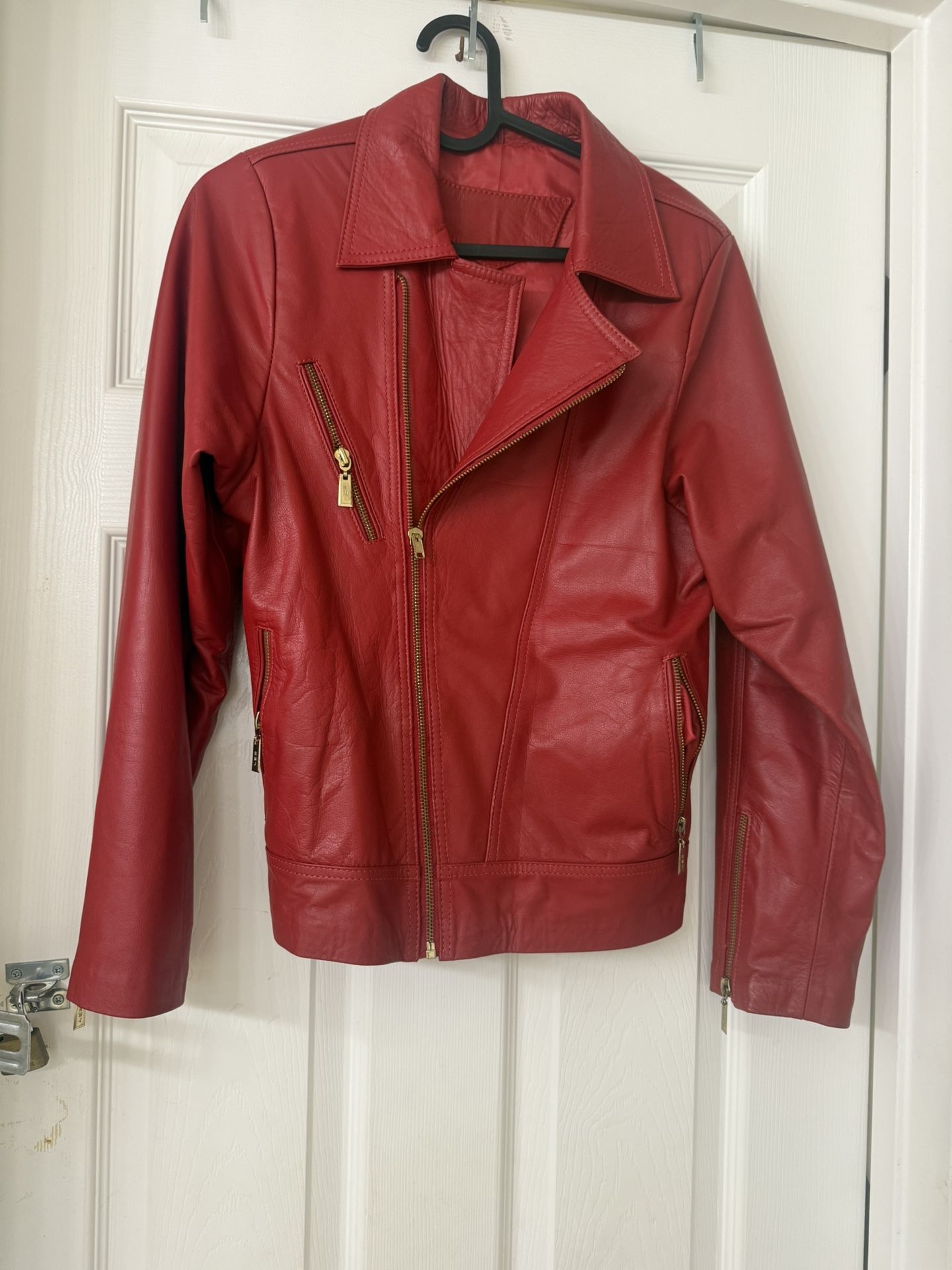 Red Handmade Leather Jacket Made In Ecuador Size Small