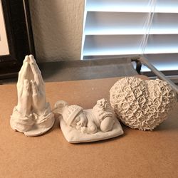 Ceramic. Hand Made. Prayer  hand. Heart Rose, Baby On Blanket  Wearing Bunny Ears