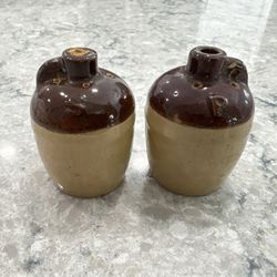 Vintage Stoneware Mini Moonshine Jugs Salt and Pepper Shakers