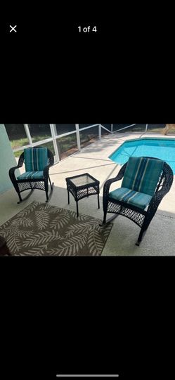 Outdoor Wicker Rocking Chair Patio Lounge Set (3 Piece) 