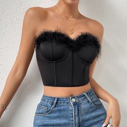 Women's ribbed strapless cropped tube top