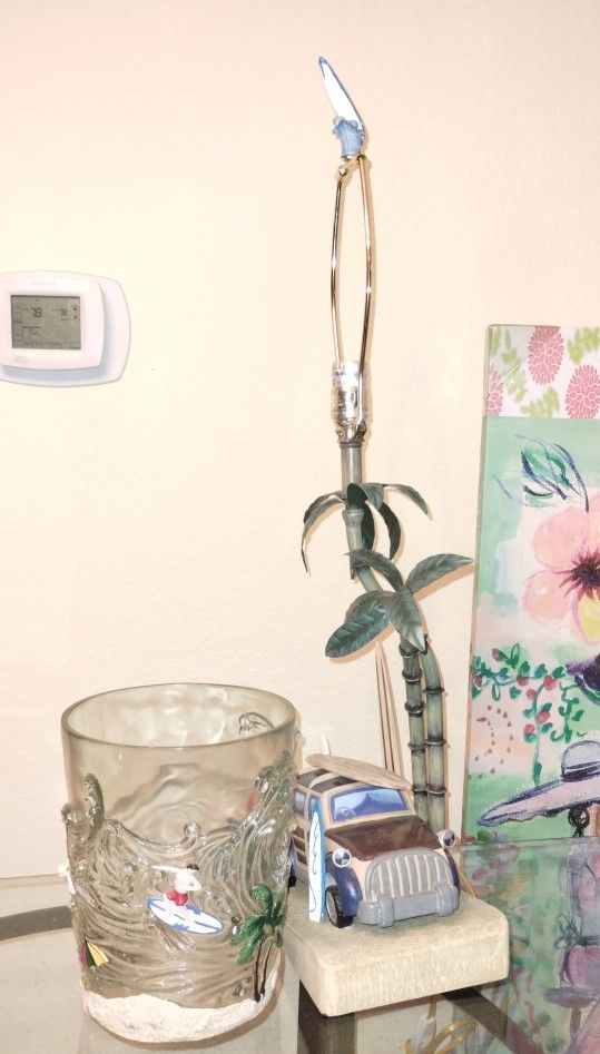 Vintage Dean Miller Retro Surf Style Acrylic Trash Can & Vintage Surf Lamp