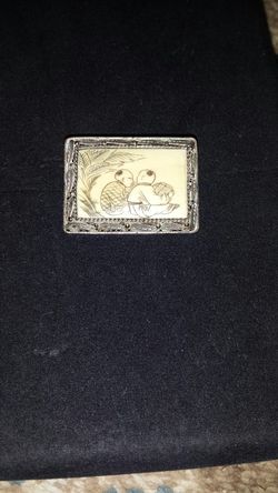 Early sterling silver resin Chinese brooch screw back earrings