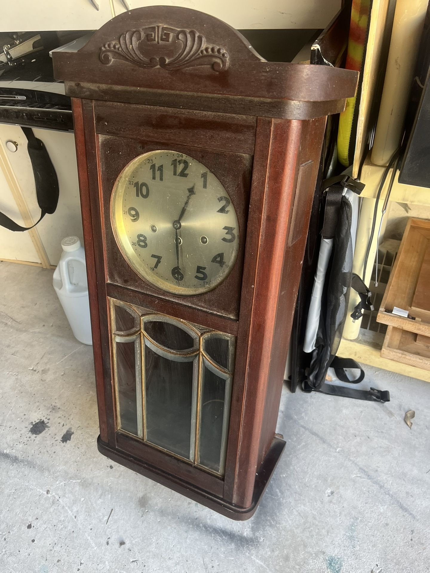 Antique Wood German Winding Wall Clock W:/Key