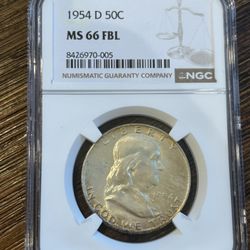 NGC MS66 FBL Franklin Half Dollar – 1954-D – $600
