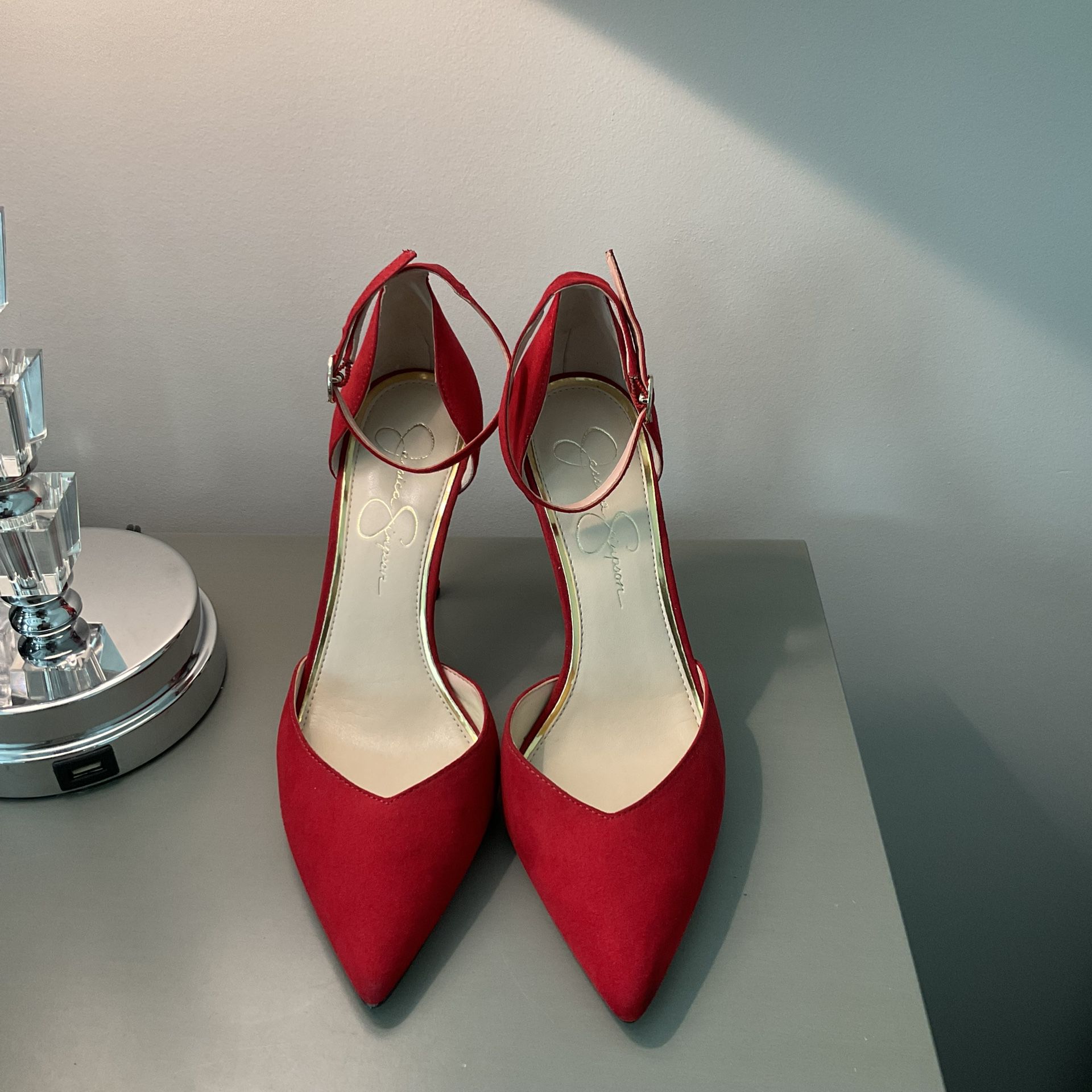 Jessica Simpson Ankle Strap Red Stiletto Dress Pumps Size 8