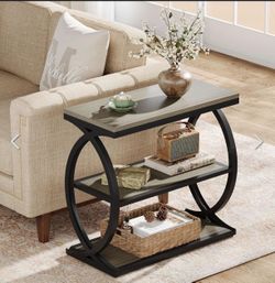 Gray and Black End Table 3-Tier Side Table Nightstand for Living Room