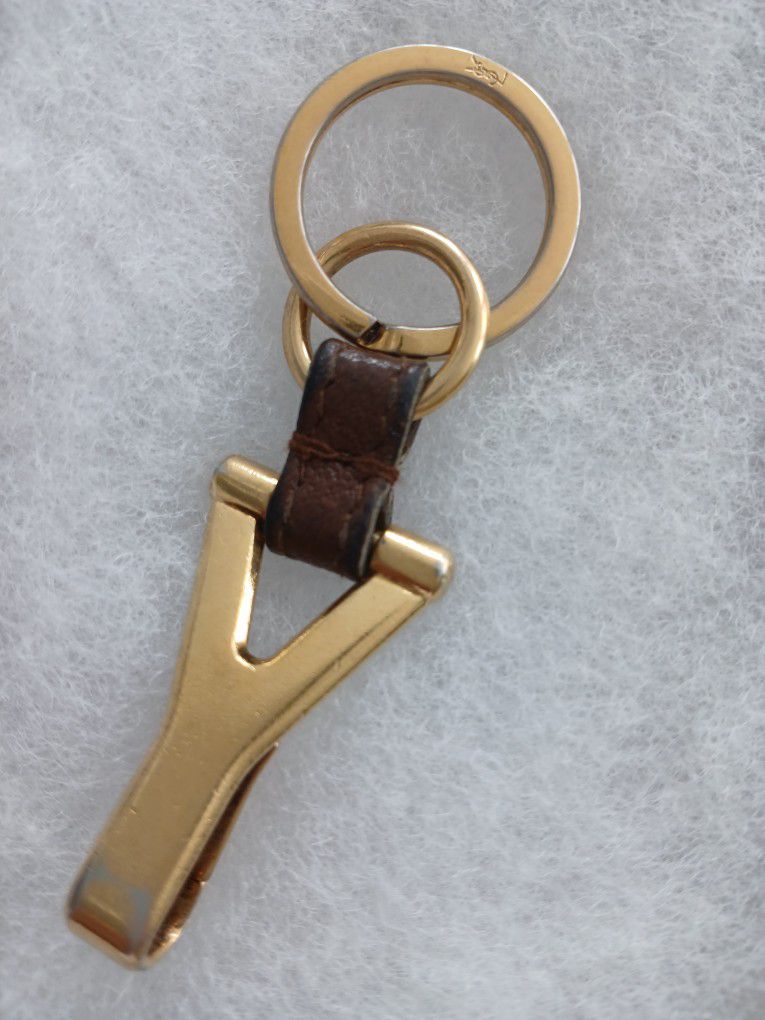 Yves St Laurent Vintage Brass & Leather Clip-on Key Chain