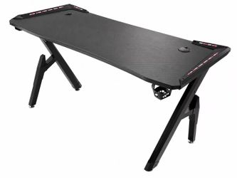 🎮 Gaming Desk with RGB LED Lights – Carbon Fiber Surface | Heavy-Duty Z Frame