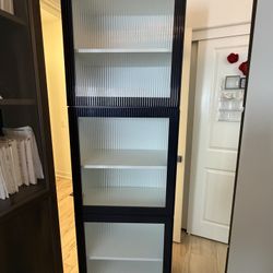 50+% OFF Retail Ikea Besta Cabinet with 5 shelves and 3 Fallsvik push open glass doors 4 legs 