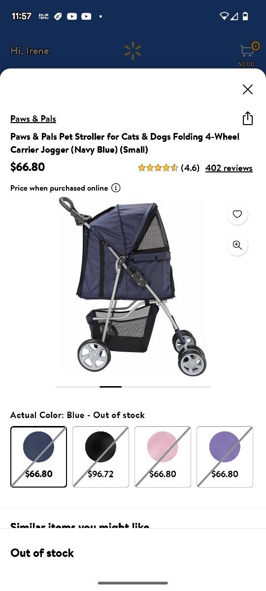 Paws & Pals Pet Stroller for Cats & Dogs Folding 4-Wheel Carrier Jogger (Navy Blue) (Smal)