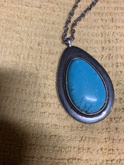 Large turquoise pendant necklace teardrop shaped