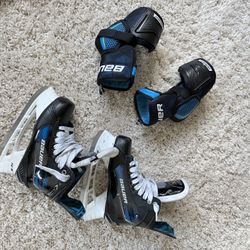 Bauer Hockey Skates, Size 3 And Elbow Guards