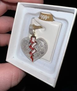 1/3 CT. T.W. Composite Diamond Red Enamel Broken Heart Necklace Charm in 10K Gold