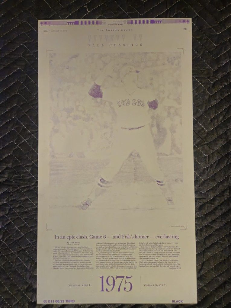 The Boston Globe Printing Plate/ World Series 1975/ Carlton Fisk