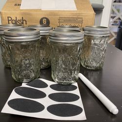 6 Pack Mason Jars Quilted Designs 8oz New-M