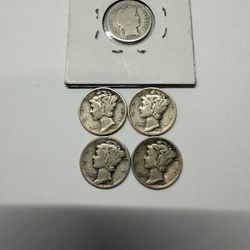 90% Silver Mercury Dime Lot (5 Coins) – Includes 1943-S + 1916 Barber Dime