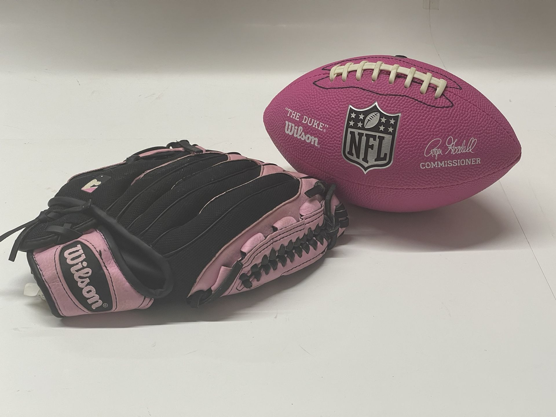 Child’s Pink Baseball Glove and Football