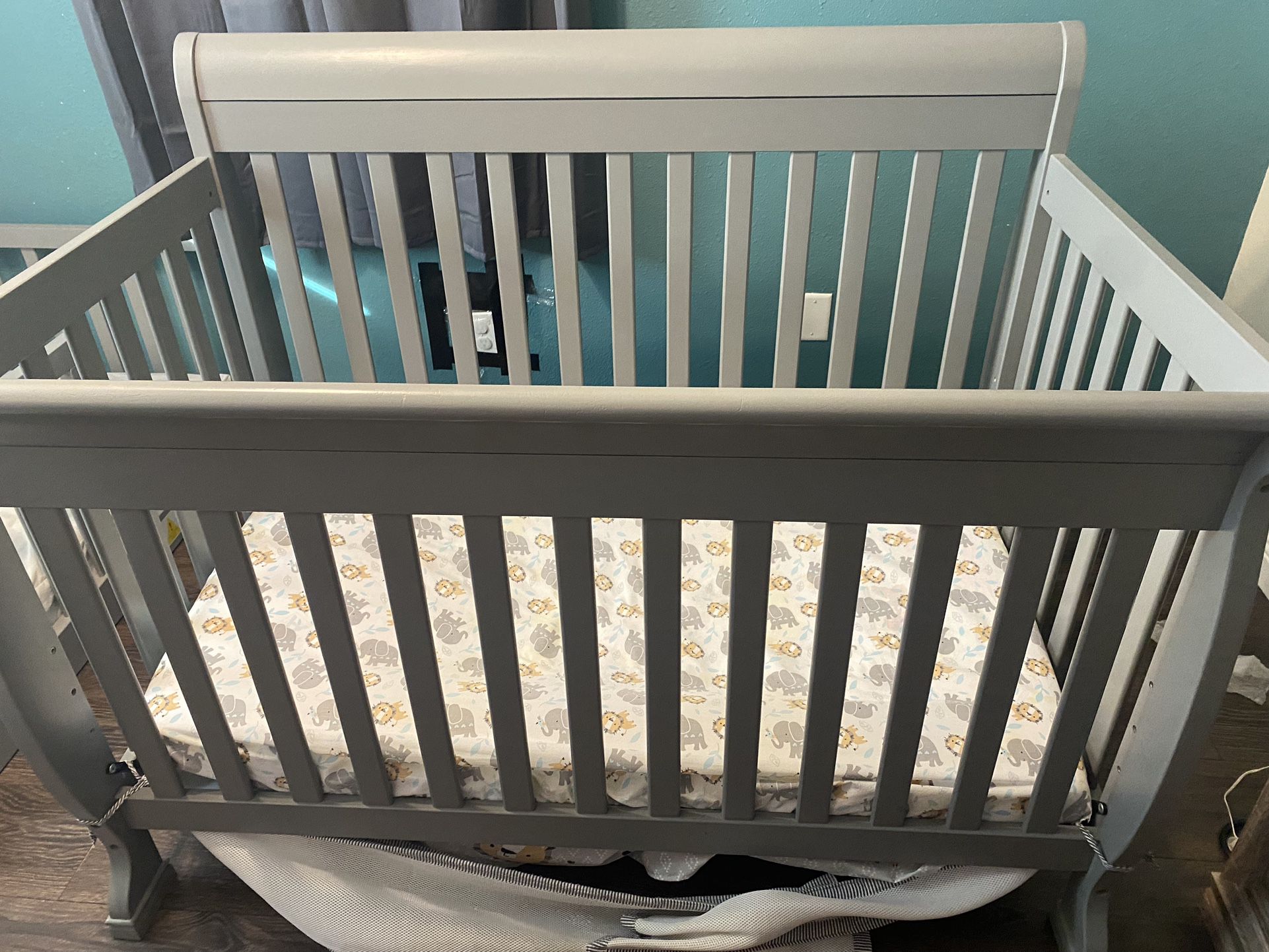 Baby  Grey Crib, Toddler Bed Frame And Twin Bed  Frame  And Frozen Desk For Sale 