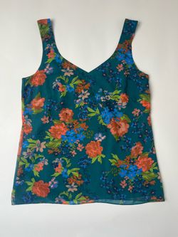 Teal Floral V-Neck Sleeveless Top Size S