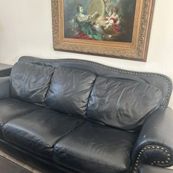 Black Leather Couch Chairs And Ottoman