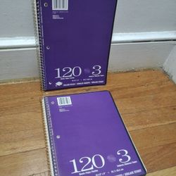 Two 3-Subject Notebook With A Purple Cover And Wire Binding Brand New