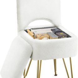 GREENSTELL Small Vanity Stool Chair with Storage and Folding Back, 13.4"x 15"x30