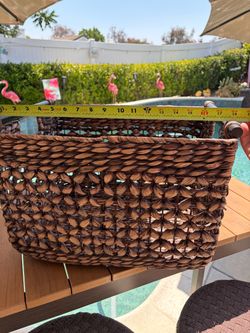 Brown Woven Wicker Storage Basket with Handles