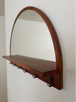 Half Round Mirror with Acacia Wood Shelf