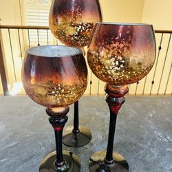 Kirklands Copper Glass Tea Light Holders- Set Of 3