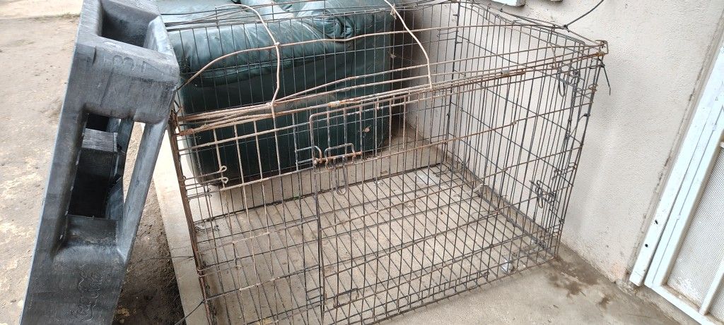 a wire dog crate. 