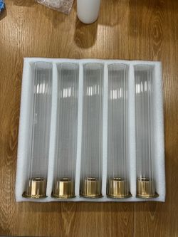 10 Gold Glass Ribbed Candle Holders