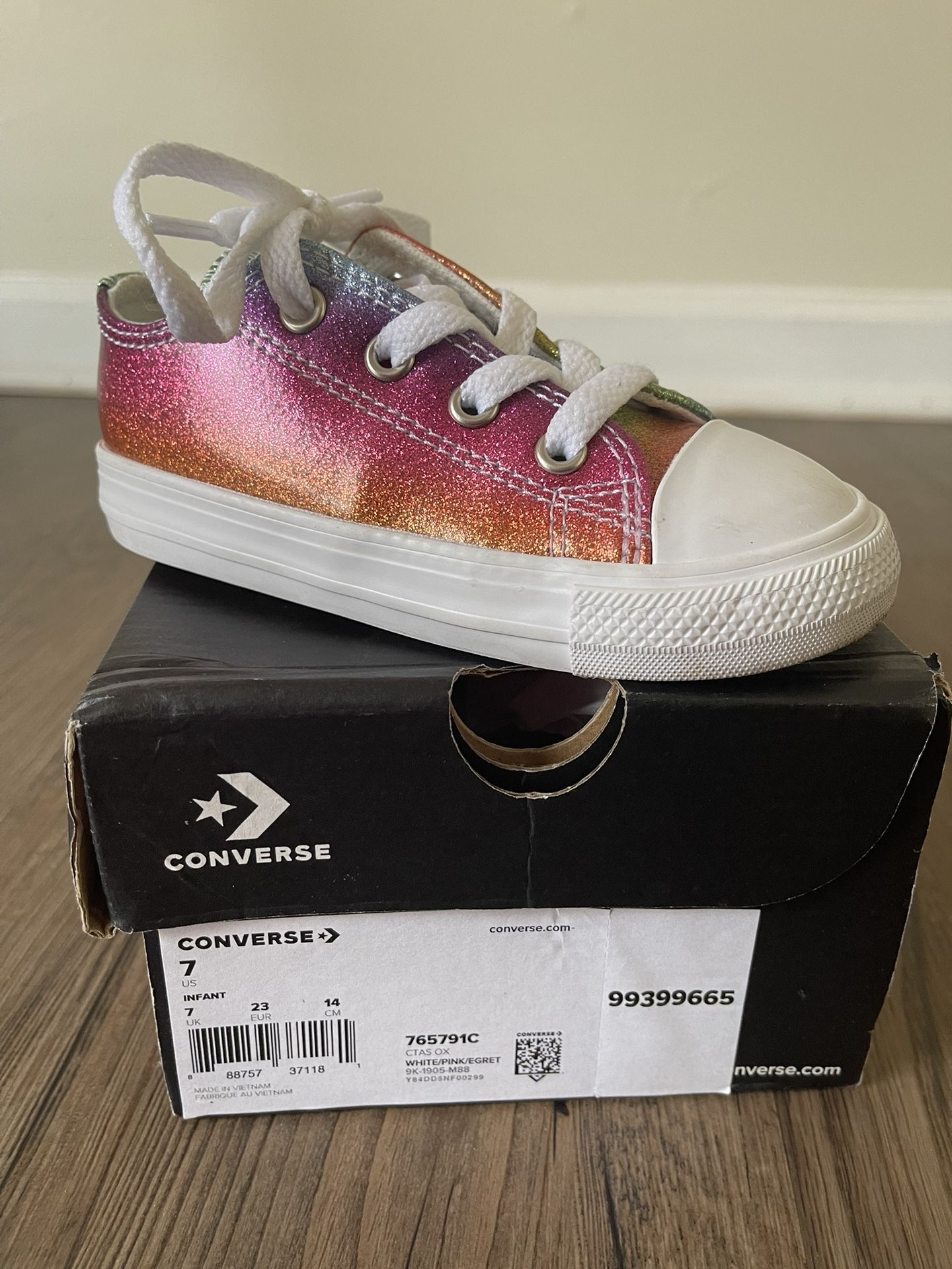 CONVERSE ALL STAR RAINBOW METALLIC GLITTER GIRLS KID TODDLER SIZE 7T SNEAKER SHOE