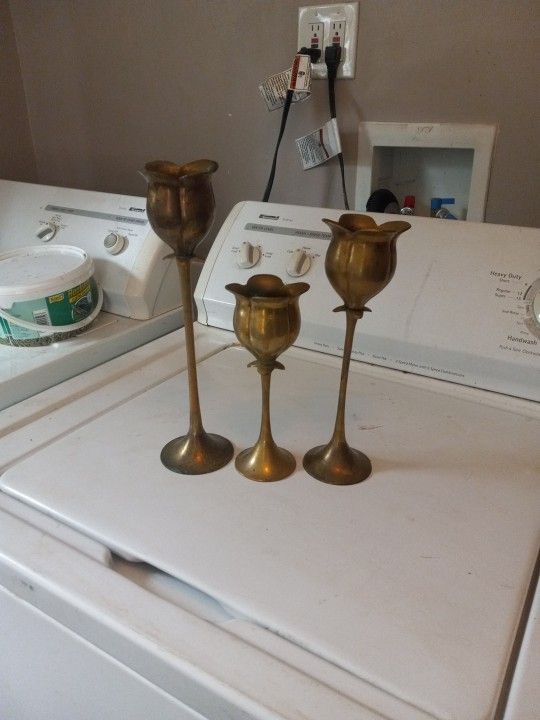 Vintage Brass Tulips Candle Holders