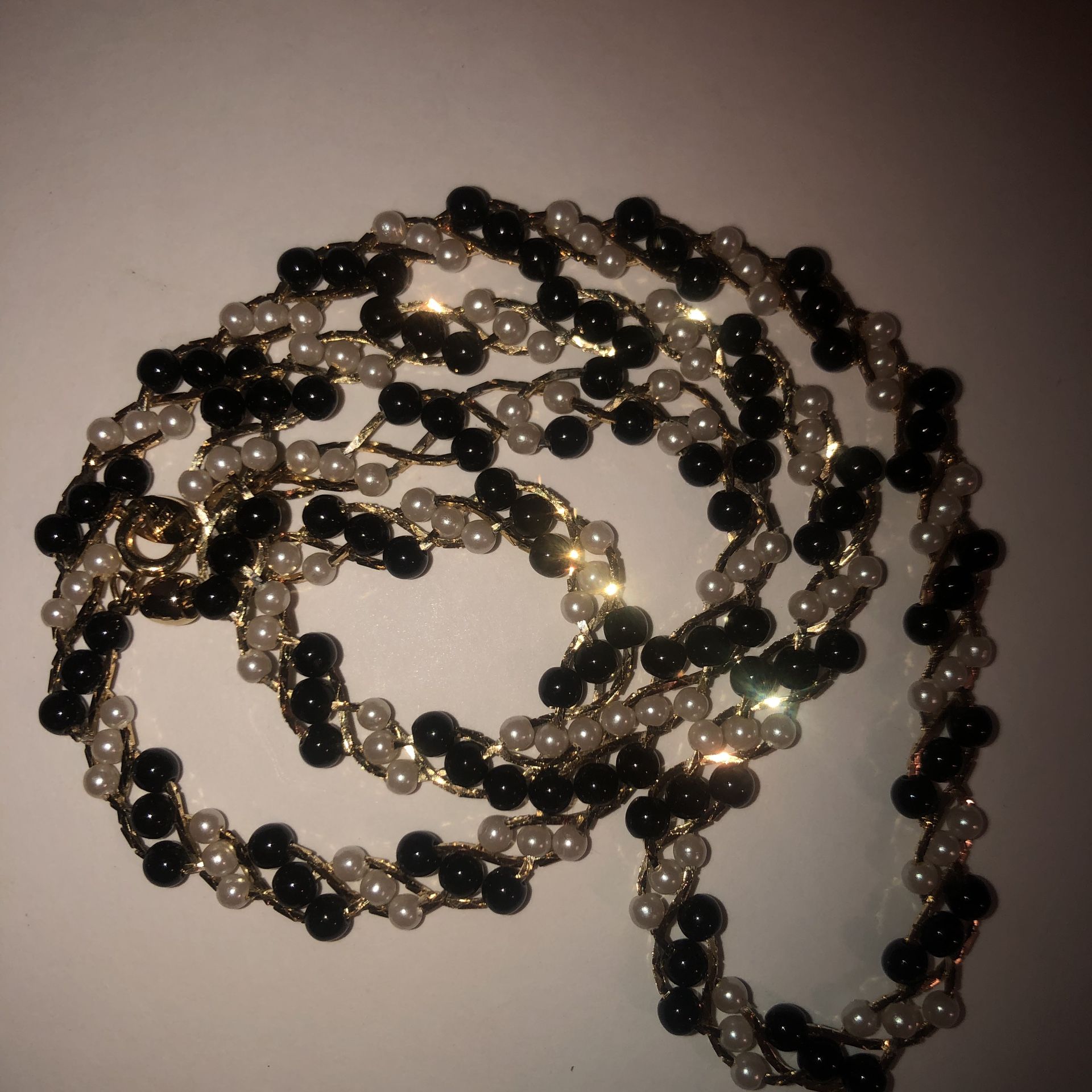 NWT Trifani 19” gold tone interwoven white seed pearls and black beads necklace and matching bracelet jewelry