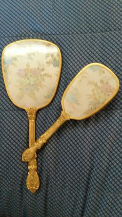 Vintage hand mirror and brush set