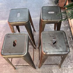 4 -  Vintage Antique Rustic Style   Metal Brush Bar Stools 