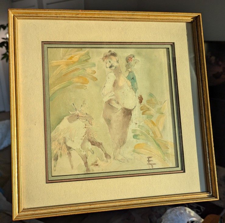 Framed Pastoral Painting – Soft Vintage Wall Art (13.5")