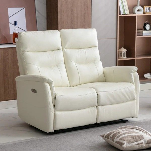 *Brand New* 52.4" Genuine Leather Power Recliner Loveseat With USB , White