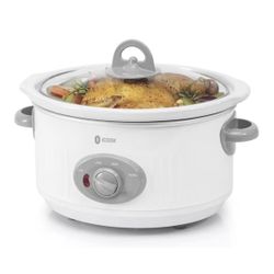 ICOOK Slow Cooker 3.5 Quart USC-351-OG,Dishwasher Safe Crock/Ceramic inner pot and Glass lid,Small Slow Cooker, Oval Shape,White
