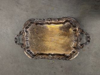 Vintage F.B. Rogers Silver Plated Serving Tray with Handles – Large Etched Tray