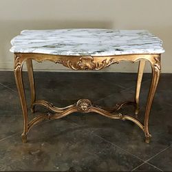 Antique French Louis XV Marble Top Gilt Table