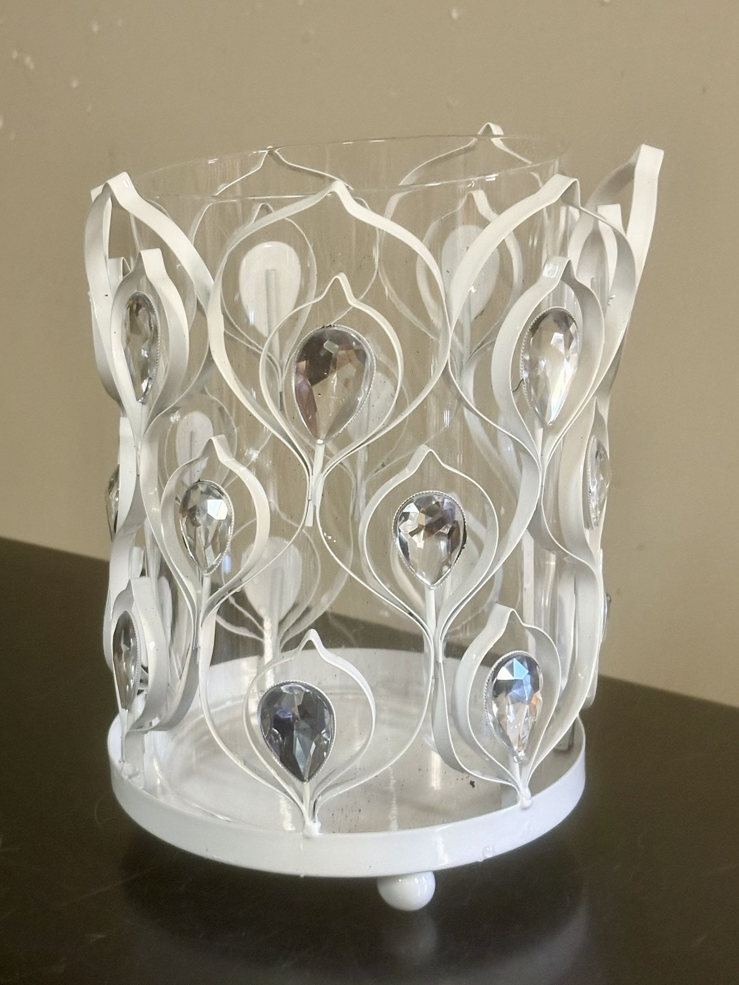 Beautiful White and Crystal Candle Holder 8”