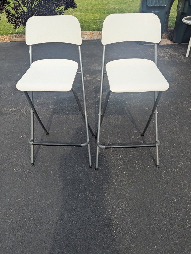 2 White Folding Bar Stools