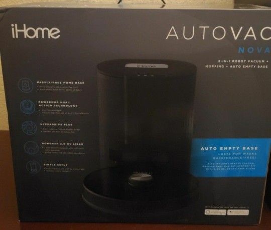 iHome AutoVac Nova Self Empty Robot Vacuum Mop, Laser and Home Map Navigation OPENED BOX NEVER USED