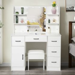 ✨ Brand New Caulitar Large Makeup Vanity Set – LED Mirror + 5 Drawers + Stool – Warehouse Stock!