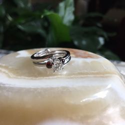 .50 Ct Diamond & Garnet Custom Wedding Band Set