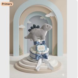 Baby Boy Dinosaur Diaper Cake | Blue & Gray Baby Shower Centerpiece | Dinosaur Theme Baby Gift | Luxury Diaper Cake