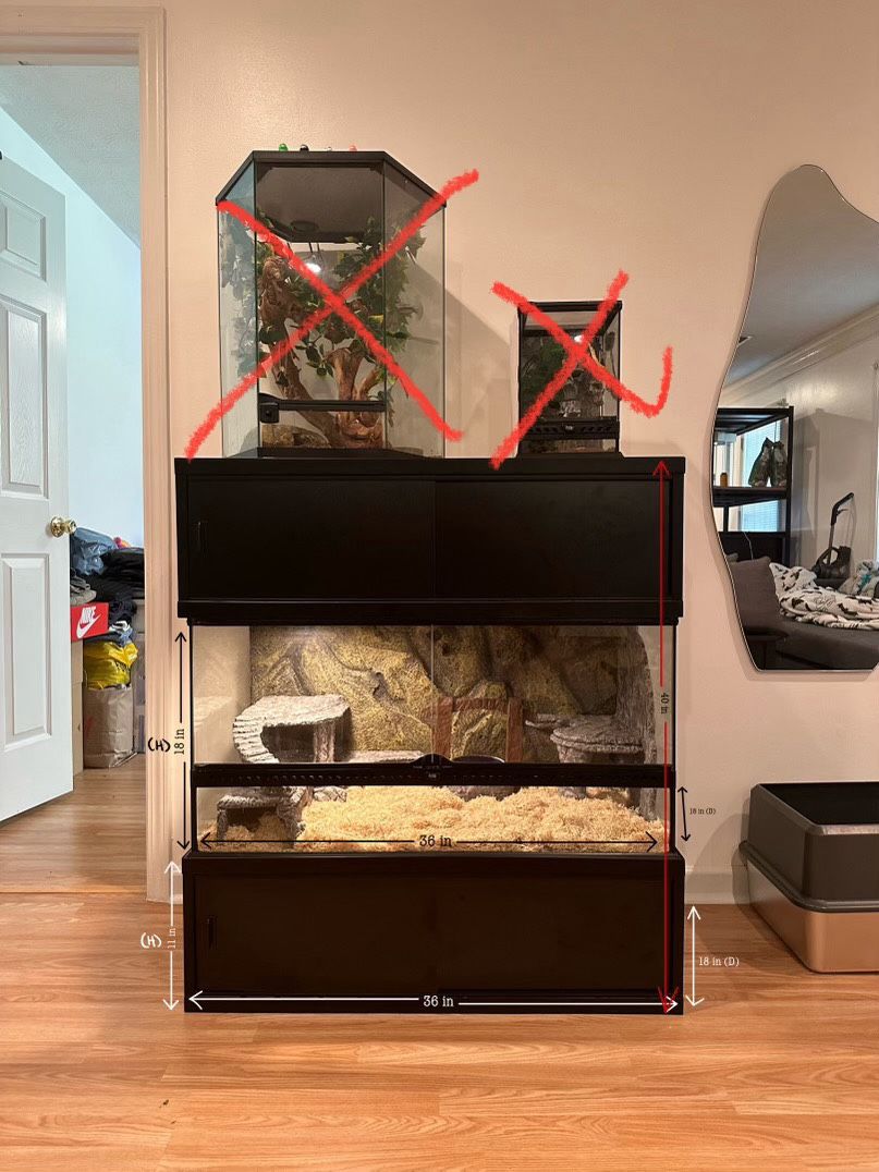 Reptile Terrarium Tank with Two Storage Stackers & Custom Rock Fixtures & Accessories